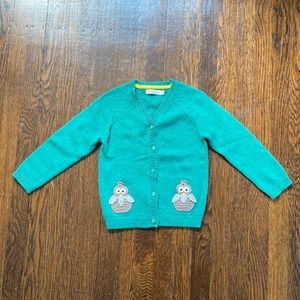 Baby Boden green owl cardigan. 3-4T. Never worn.